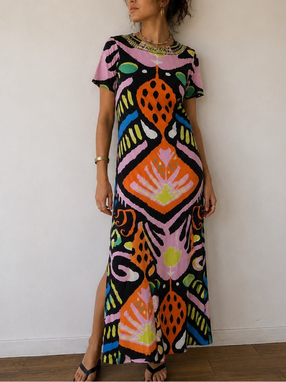 Sheridan French Abstract Mod Maxi Dress XS Art Girl‎ Statement Maximalist